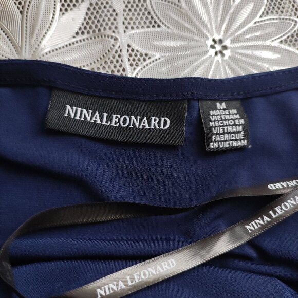 NWOT Nina Leonard Navy Blue Size M Faux Wrap Dress with Flattering Side Drape - Picture 10 of 11